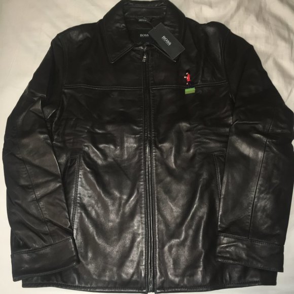 NEW Hugo Boss $895 Napa Lambskin Black Leather Jacket Men's Size 42R - Picture 2 of 7